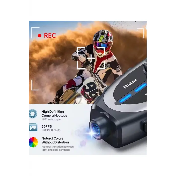 Q29 Motosiklet Kask Bluetooth Kulaklık Eşleşmeli 1080p Kamera Geniş Açı Su Geçirmez Intercom