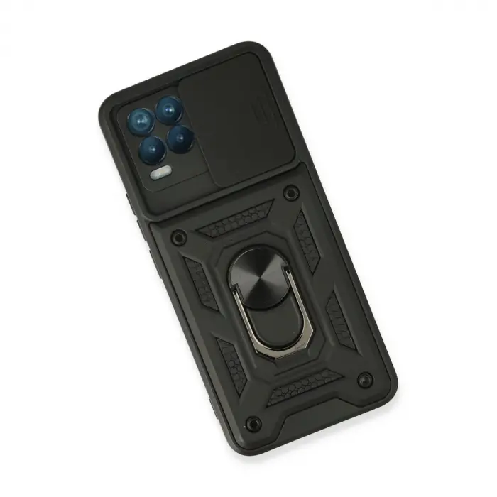 Realme 8 Kılıf Pars Lens Yüzüklü  - Siyah