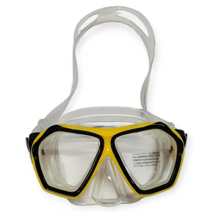 red Camlı Premium  Dalış Maskesi ve Snorkel Yetişkin - Sarı - 1 ADET