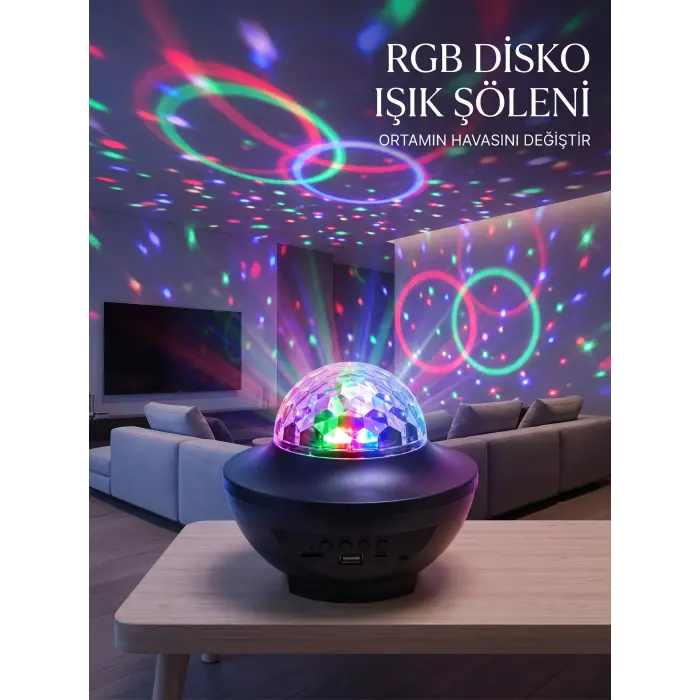RGB Bluetooth Disko Lambası Dahili Hoparlörlü Müzikli Parti Işığı USB ve TF Kartlı