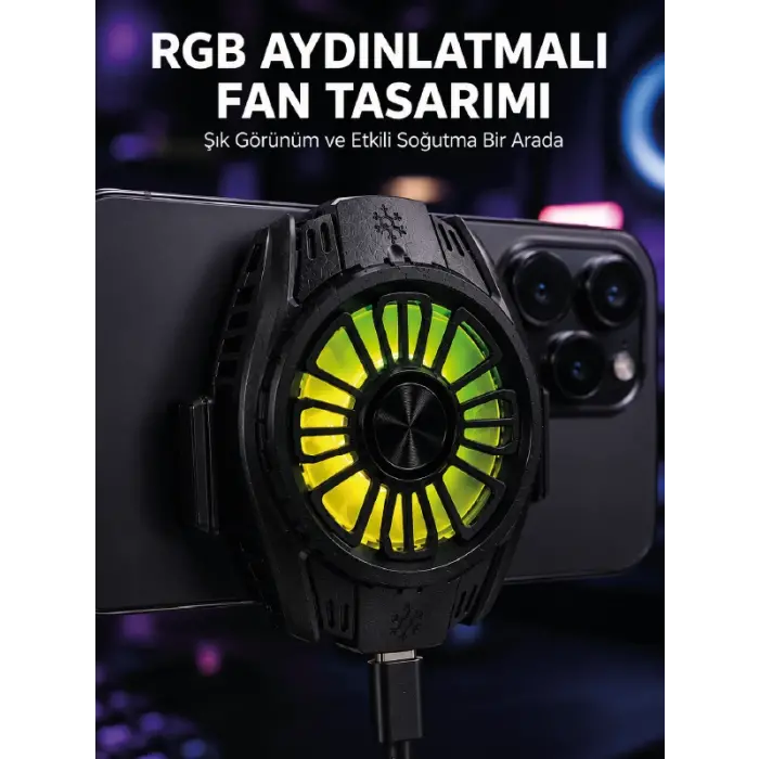 RGB Fan Aydınlatmalı Sessiz Çalışan Telefon Soğutucu