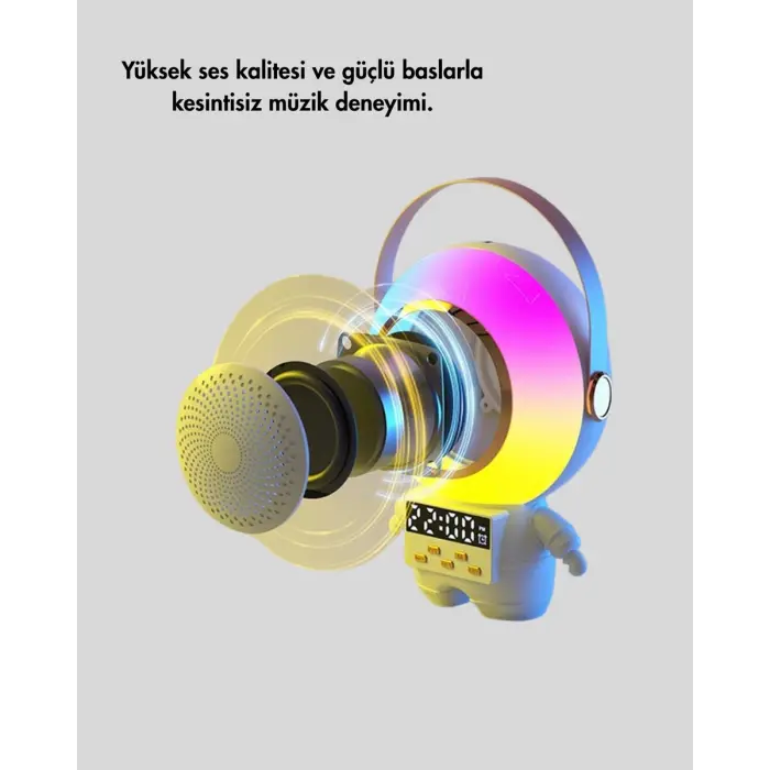 RGB Işıklı Astronot Bluetooth Hoparlör Karaoke Mikrofonlu