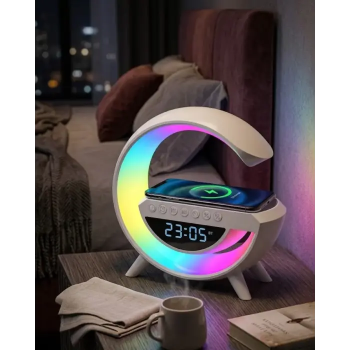 RGB Işıklı Kablosuz Şarjlı Bluetooth Hoparlör Saat ve Alarm Özellikli