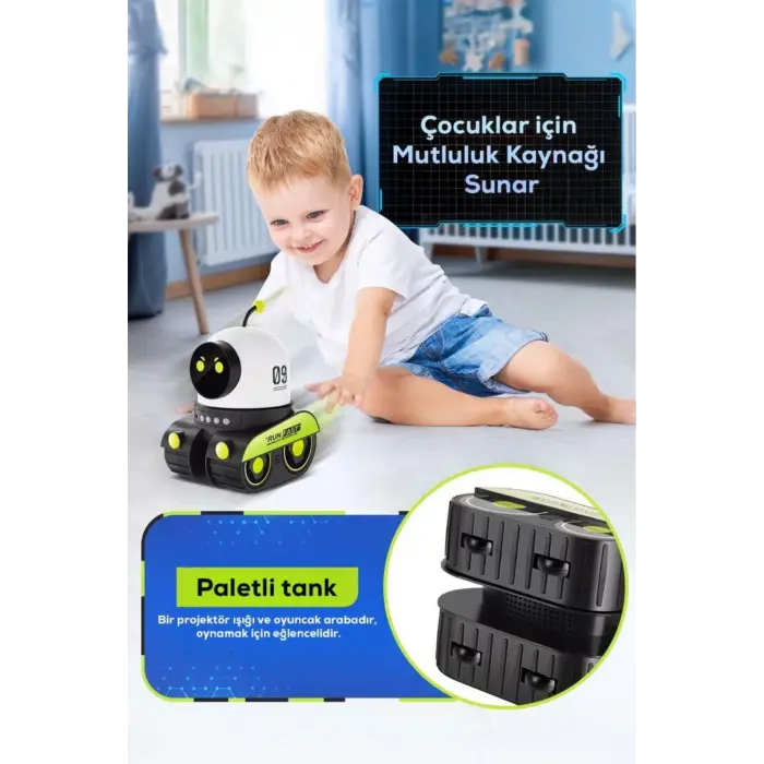 Robot şekilli siyah plastik şarjlı müzikli projektör gece lambası 16 x 14 cm - 16 x 14 Boyut/Ebat