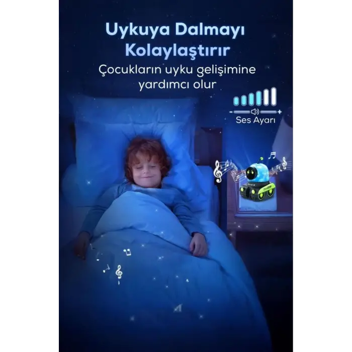 Robot şekilli siyah plastik şarjlı müzikli projektör gece lambası 16 x 14 cm - 16 x 14 Boyut/Ebat