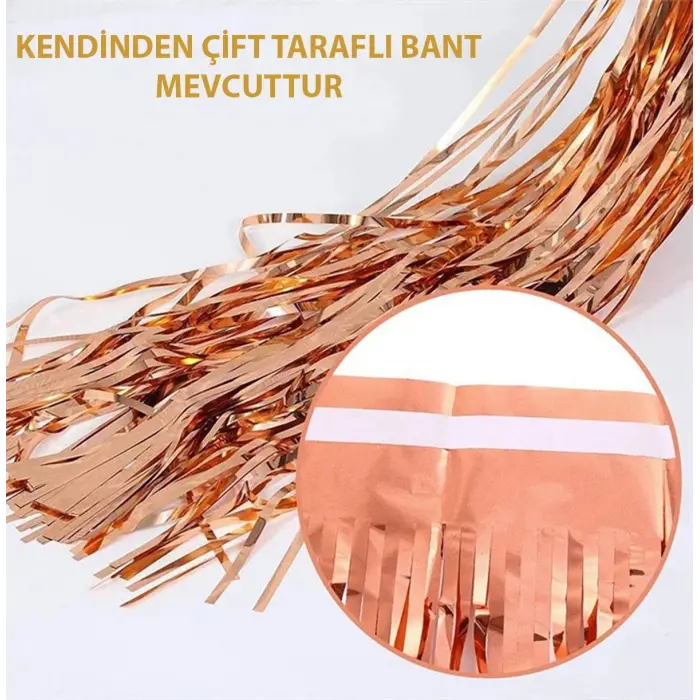 Rose Gold Püsküllü Kapı Perdesi - Parti, Bekarlığa Veda, Doğum Günü 1x2 M Bx40