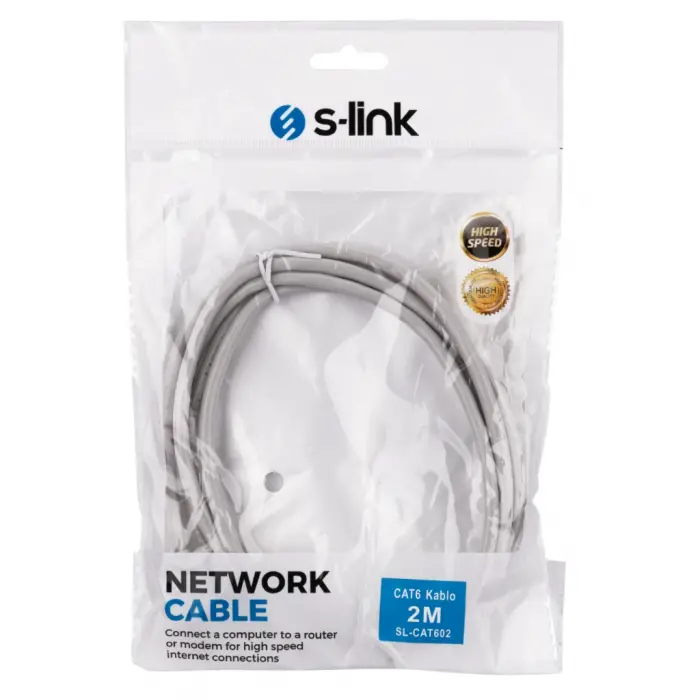 S-LINK SL-CAT602 CAT6 Patch 2Mt Kablo (Gri)(1923)