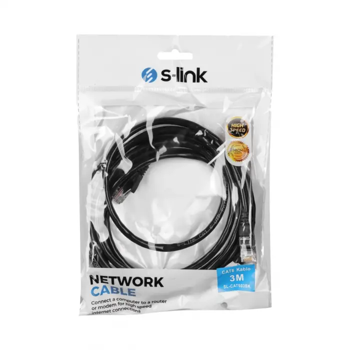 S-LINK SL-CAT603BK CAT6 Patch 3Mt Kablo  (Siyah)(1923)