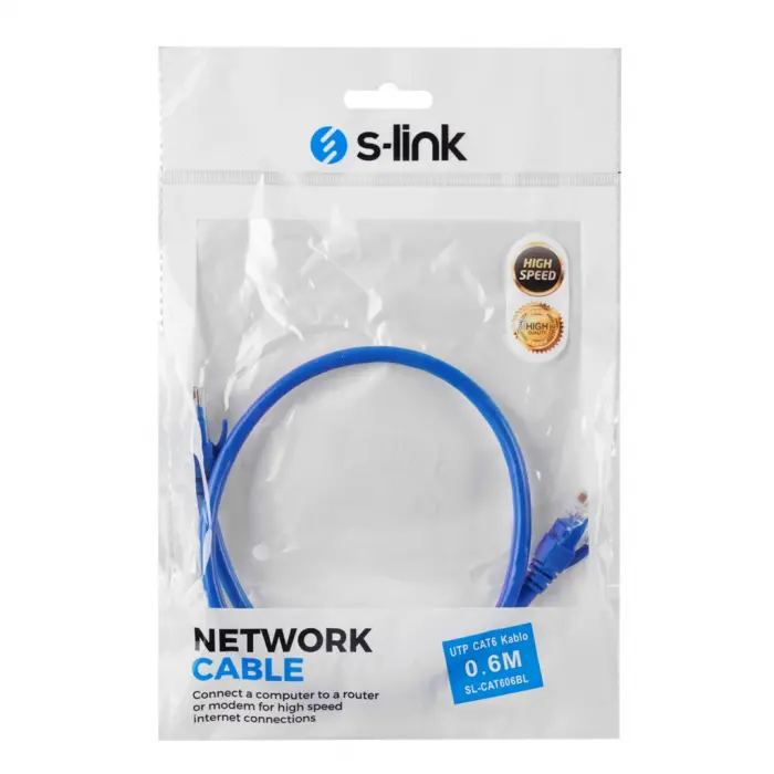 S-LINK SL-CAT606BL CAT6 Patch 60CM Kablo (Mavi)(1923)