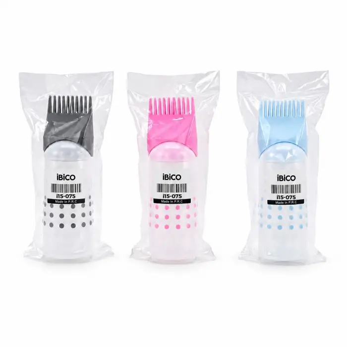 Saç Boyama Tarak Renkli Plastik 6oz Ölçekli - Şeffaf Plastik Şişeli Bx40