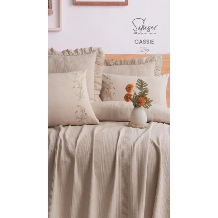 Şaheser Home Collection Yatak Örtüsü Çift Kişilik Cassie Bej