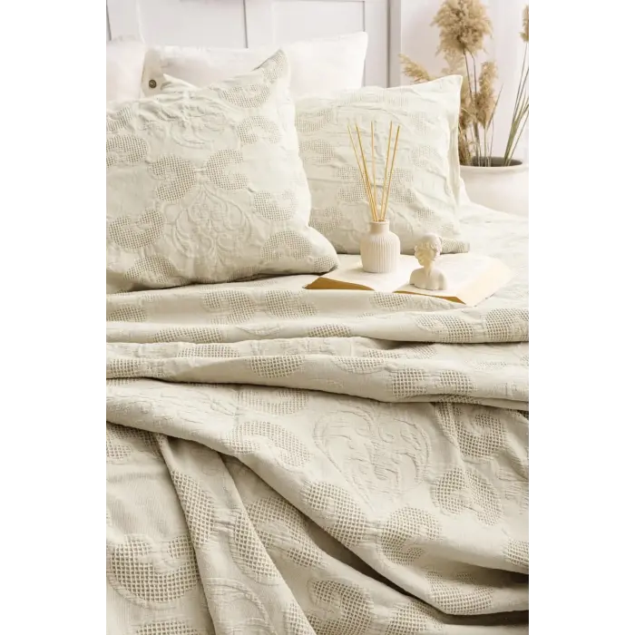 Şaheser Home Collection Yatak Örtüsü Çift Kişilik İt Bej