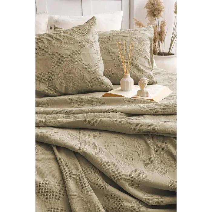 Şaheser Home Collection Yatak Örtüsü Çift Kişilik İt Haki