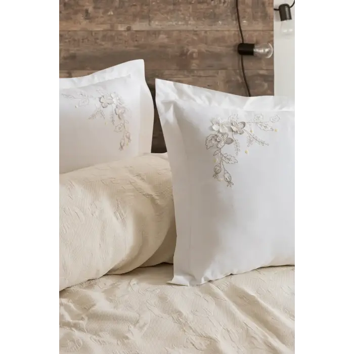 Şaheser Home Collection Yatak Örtüsü Seti Çift Kişilik Derek Bej