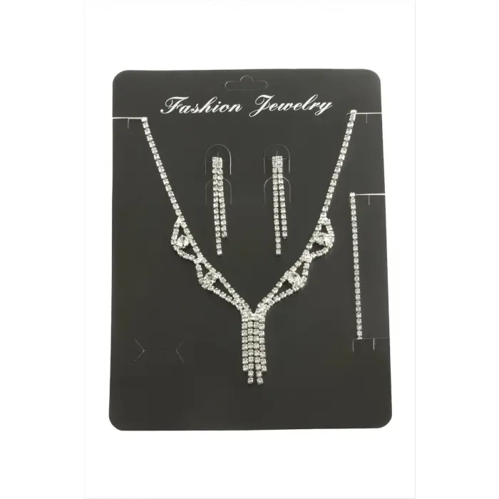 Sallantılı Taşlı Set Kolye