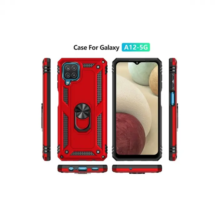 Samsung Galaxy A22 Kılıf Sofya Yüzüklü Silikon Kapak - Kırmızı