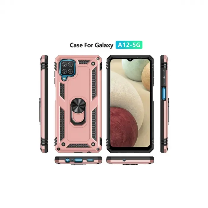 Samsung Galaxy A22 Kılıf Sofya Yüzüklü Silikon Kapak - Rose