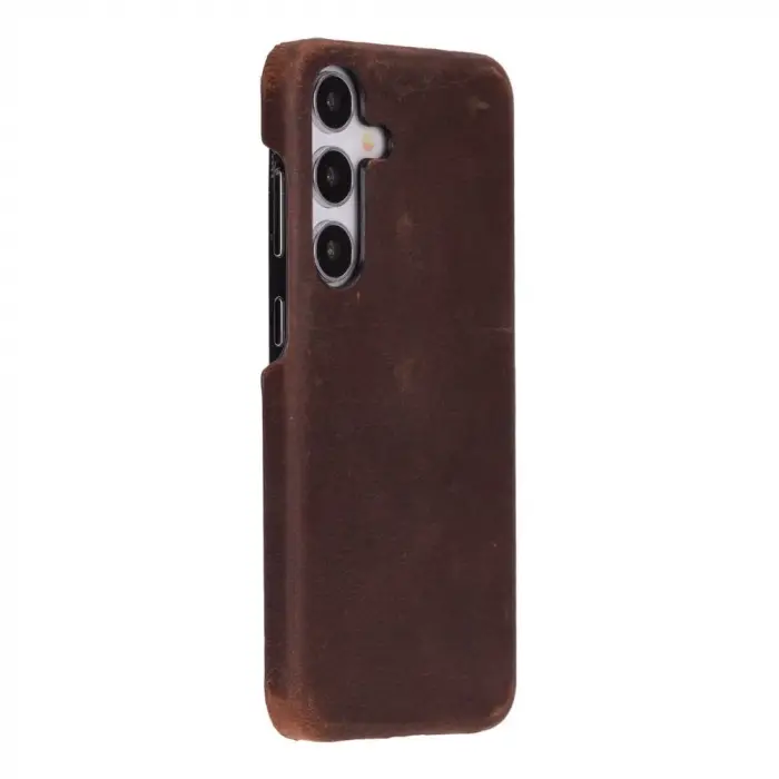 Samsung Galaxy S25 Plus Uyumlu, Hakiki Deri, El Yapımı Arka Kapak, Antik Kahve