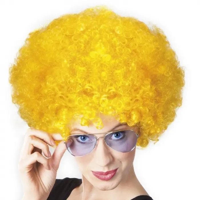 Sarı Renk Kıvırcık Afro Bonus Peruk Bx40
