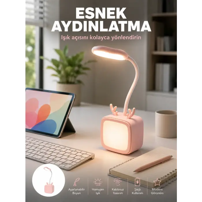 Şarj Edilebilir LED Masa Lambası Kablosuz Taşınabilir Gece Lambası