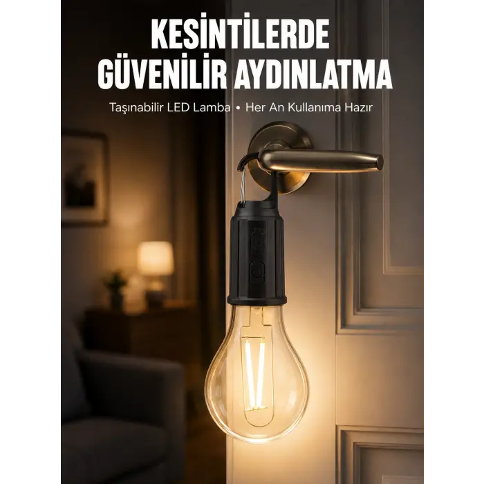 Şarjlı Aydınlatma Ampul Tasarımlı Ambians Işık Askılı Kamp Lambası