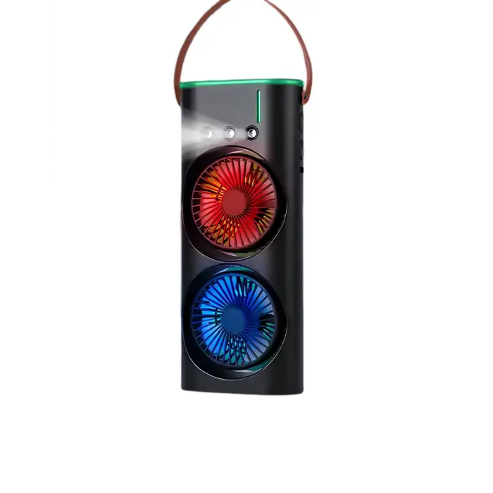 Şarjlı Buharlı Serinletici Fan RGB Işıklı Çift Pervaneli Masa Fanı