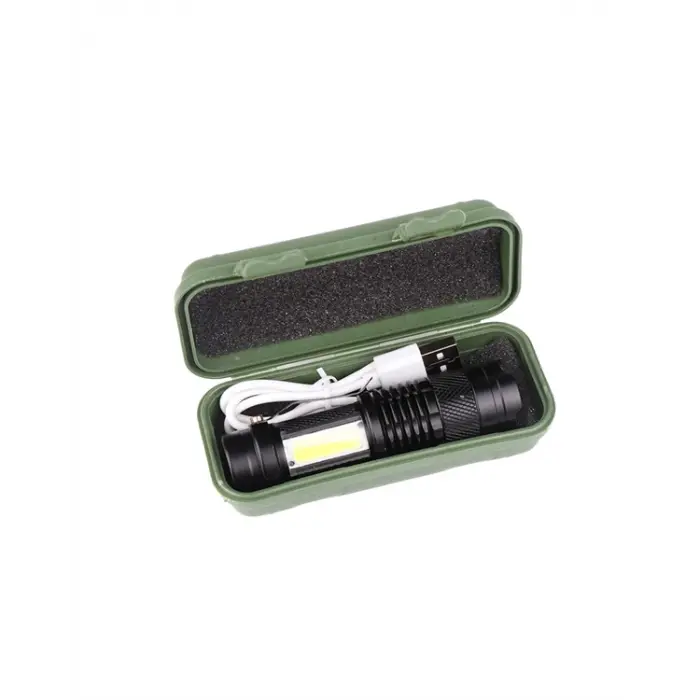 Şarjlı LED El Feneri - 14500 Pil Dahil, 4 Işık Modu, Mini Boy