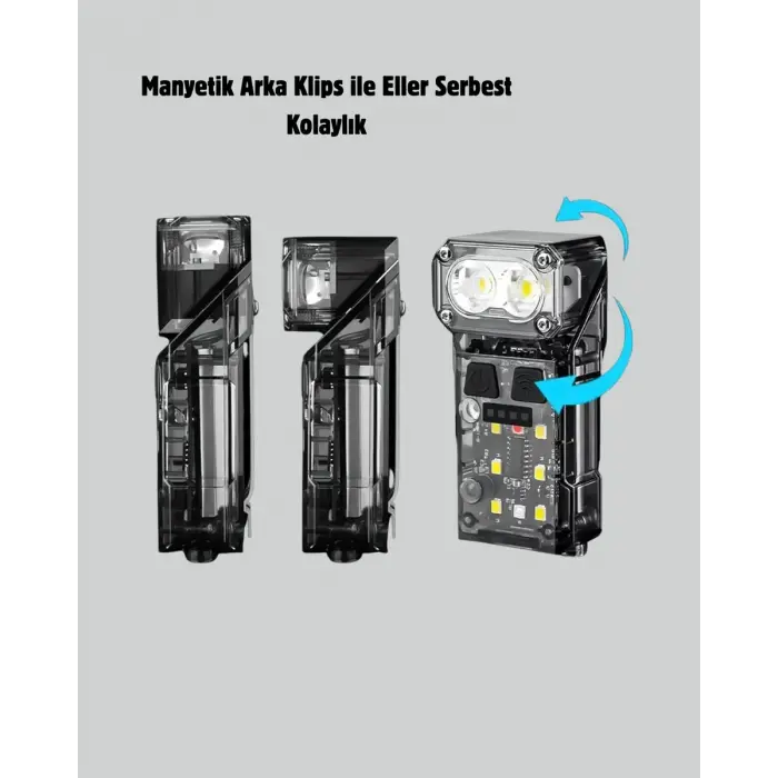 Şarjlı LED Kafa Lambası Manyetik Klipsli El Sensörlü Çok Fonksiyonlu