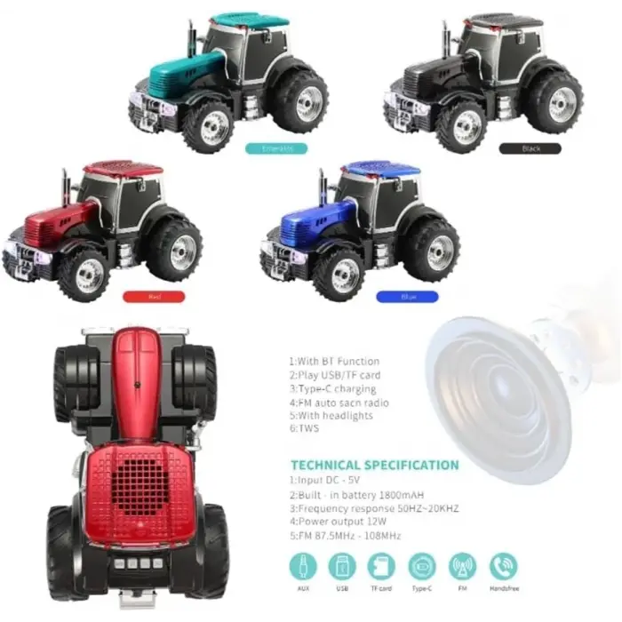 Şarjlı Nostaljik Traktör Tasarımlı Usb/aux Çıkışlı Fm Radyolu Bluetooth Hoparlör Speaker Bx40