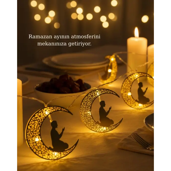 Secde Eden Adam Figürlü Ay Tasarımlı Ramazan LED Işık
