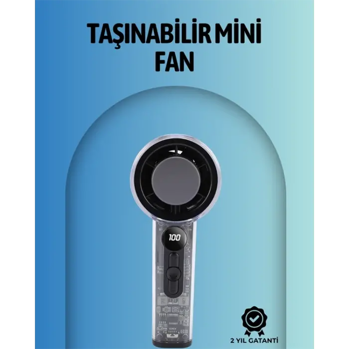 Şeffaf Kasa El Fanı | 5V 2A | 100 Kademeli Hava Akışı | Type-C Girişli