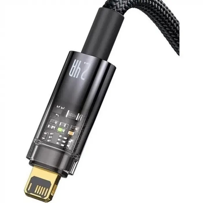 Şeffaf Uçlu iPhone 45w Usb Hızlı ve Dayanıklı Şarj ve Data Işıklı Örgü Kablo 1 Metre