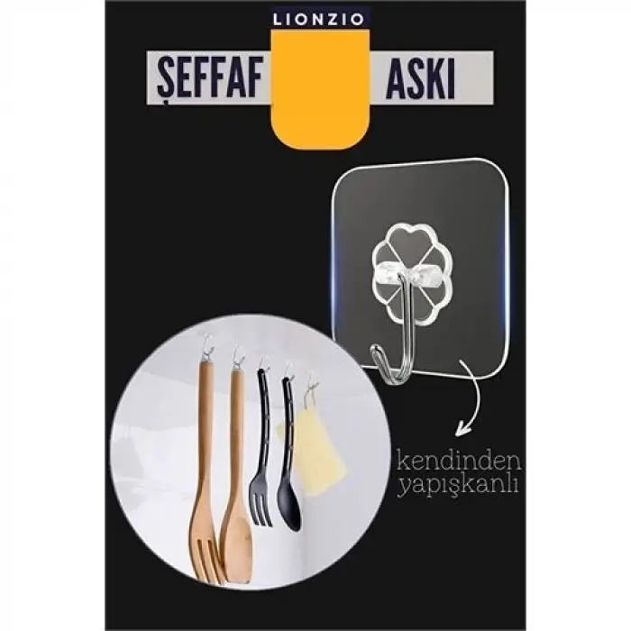 Şeffaf Yapışkanlı Askı, Mutfak Banyo Duvar Askısı, Çivisiz Pratik Kanca Seti