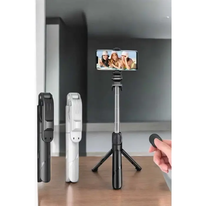 Selfie Çubuğu Tripod Kumandalı Telefon Tutucu Siyah