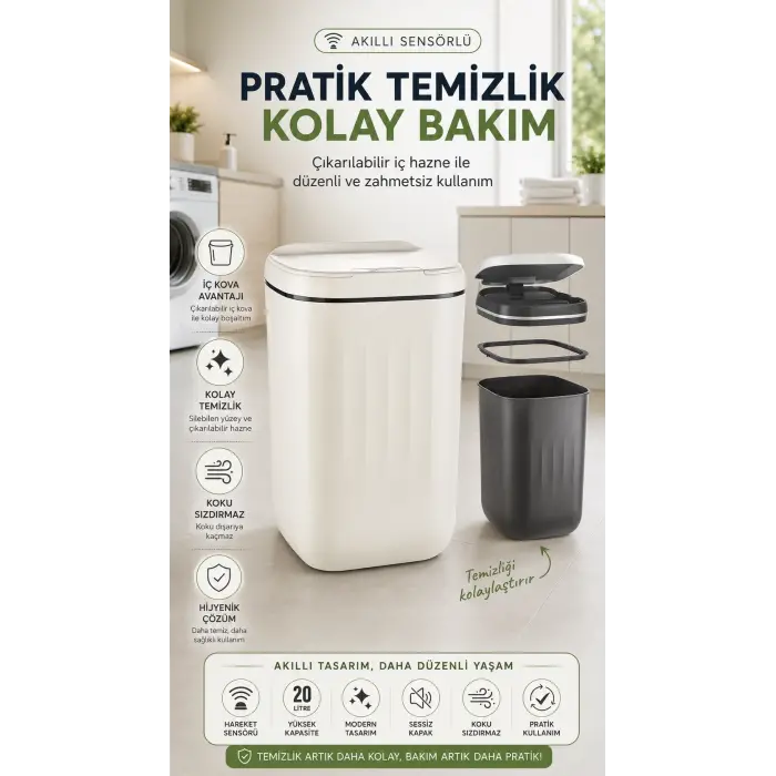 Sensörlü Çalışan Hareketle Aktivite Olan Çöp Kutusu Anti-bakteri