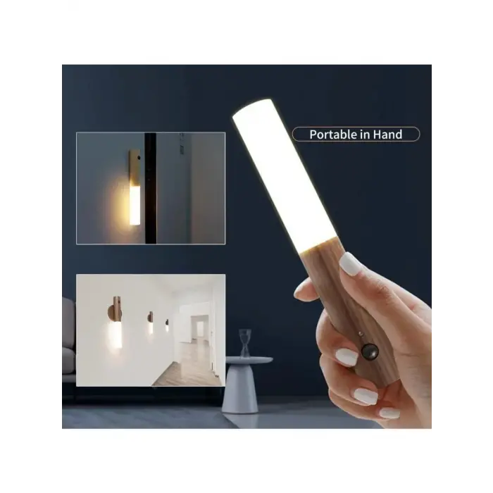 Sensörlü Usb Şarjlı Mıknatıslı Taşınabilir Duvar Aplik Masa Lambası Ahşap Görünümlü Gün Işığı Bx40