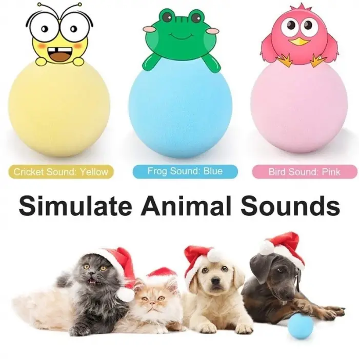 Sesli ve Akıllı Kedi Oyuncak Topu - 50 mm, Hayvan Sesli, Eğlenceli Kedi Oyuncağı