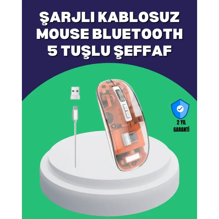 Sessiz ve Ergonomik Kablosuz Fare - 30 Gün Kullanım 2 Modlu Bağlantı