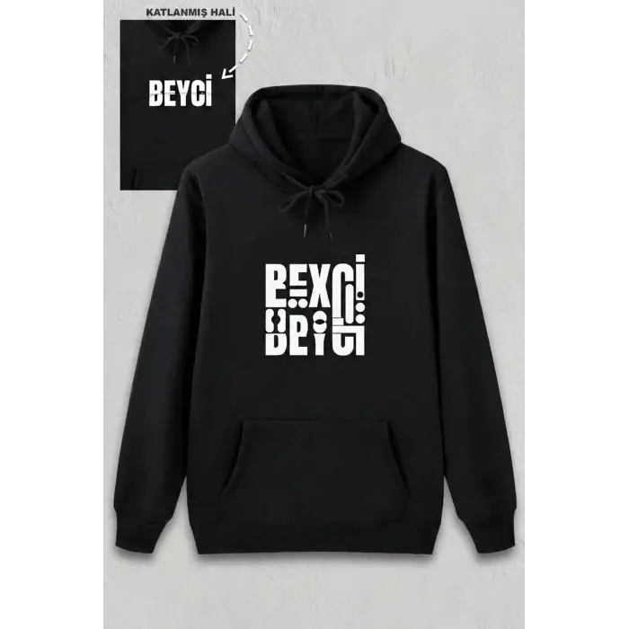 Sevgililer Günü Beyci Hediye Baskılı Oversize Kapüşonlu Sweatshirt - Siyah