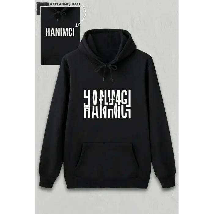 Sevgililer Günü Hanımcı Hediye Baskılı Oversize Kapüşonlu Sweatshirt - Siyah