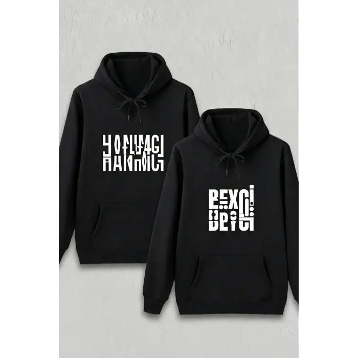 Sevgililer Günü Hanımcı Hediye Baskılı Oversize Kapüşonlu Sweatshirt - Siyah