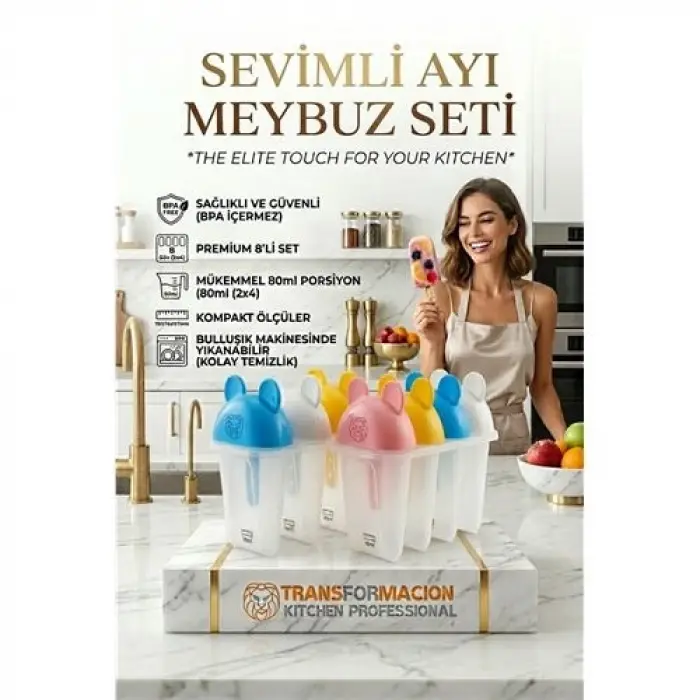 Sevimli Ayıcık Figürlü 8li Dondurma Meybuz Kalıbı Seti - Sağlıklı Ev Yapımı Lezzetler 723093