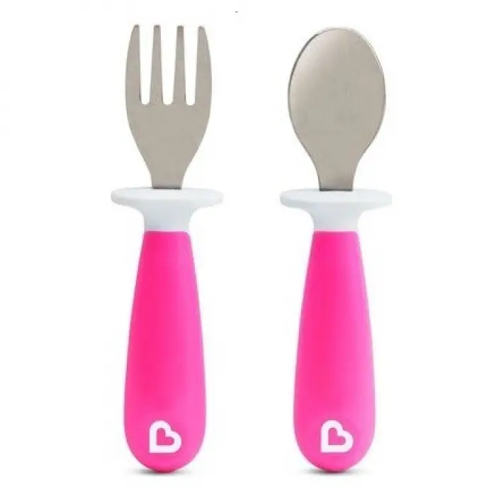 Sıçrama Engelleyici Çocuk Çatal & Kaşık Seti 12 Ay+ Pembe