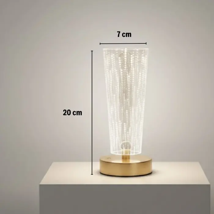 Silindirik Kristal Nokta Model Led Masa Lambası – Gold Tabanlı, Dokunmatik, 3 Renk Işık Modlu, Şarjlı Modern Dekoratif Gece Lambası Bx40