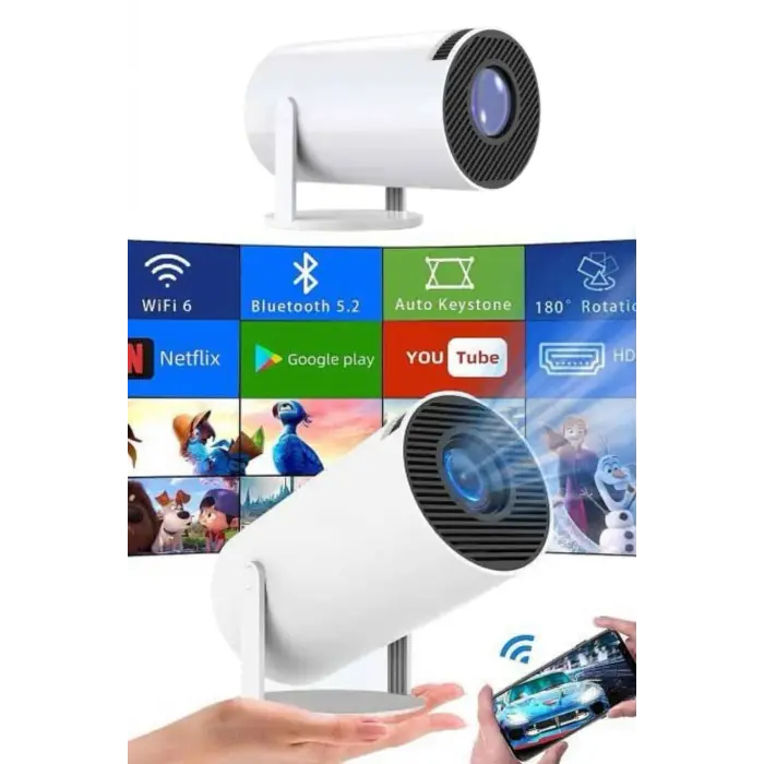 Sinema Projektörü Android HDMI USB WİFİ Ses Çıkışlı Ayaklı Projeksiyon Taşınabilir Yeni Nesil