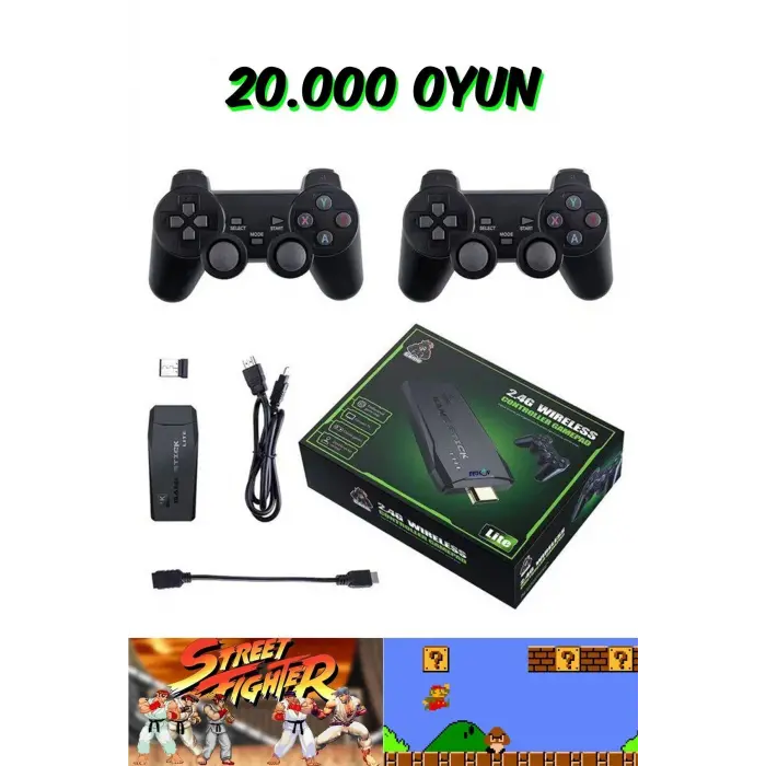 Siyah 2.4g kablosuz çift kollu retro oyun konsolu oyunlu game stick bluetooth yok