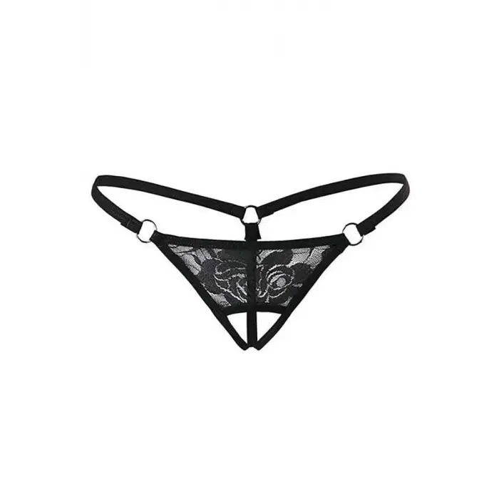 Siyah Dantelli Özel Bölgesi Açık G-String TM1167