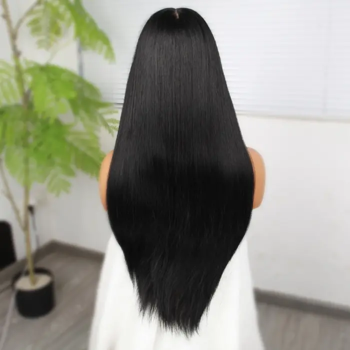 Siyah Fiber Sen Düz Tül Peruk