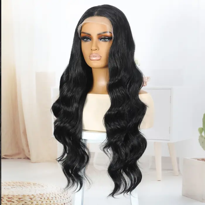 Siyah Fiber Sen Su Daalı Tül Peruk