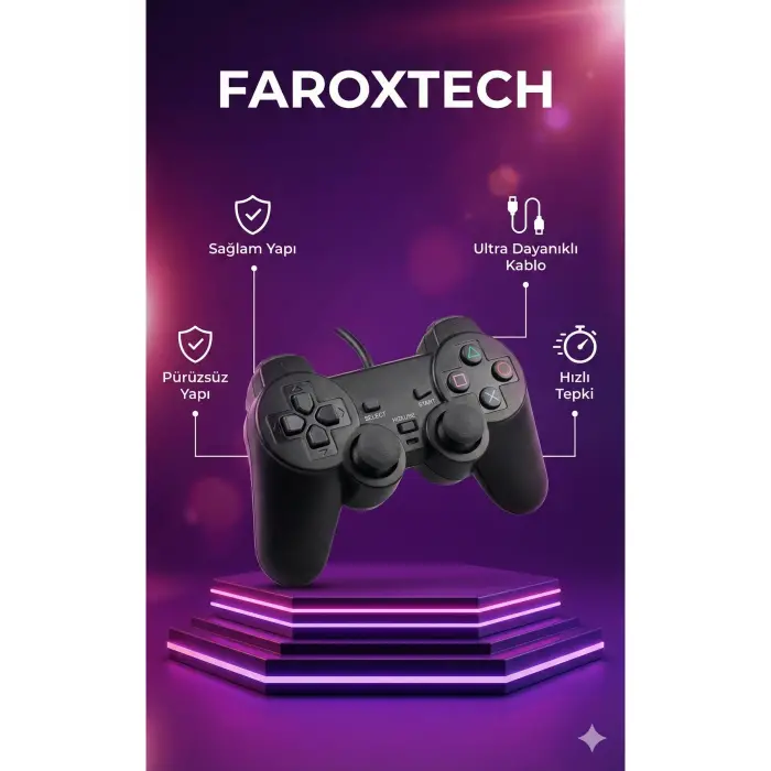 Siyah kablolu titreşimli analog joystick PC uyumlu Bluetoothsuz garantisiz - Elektronik